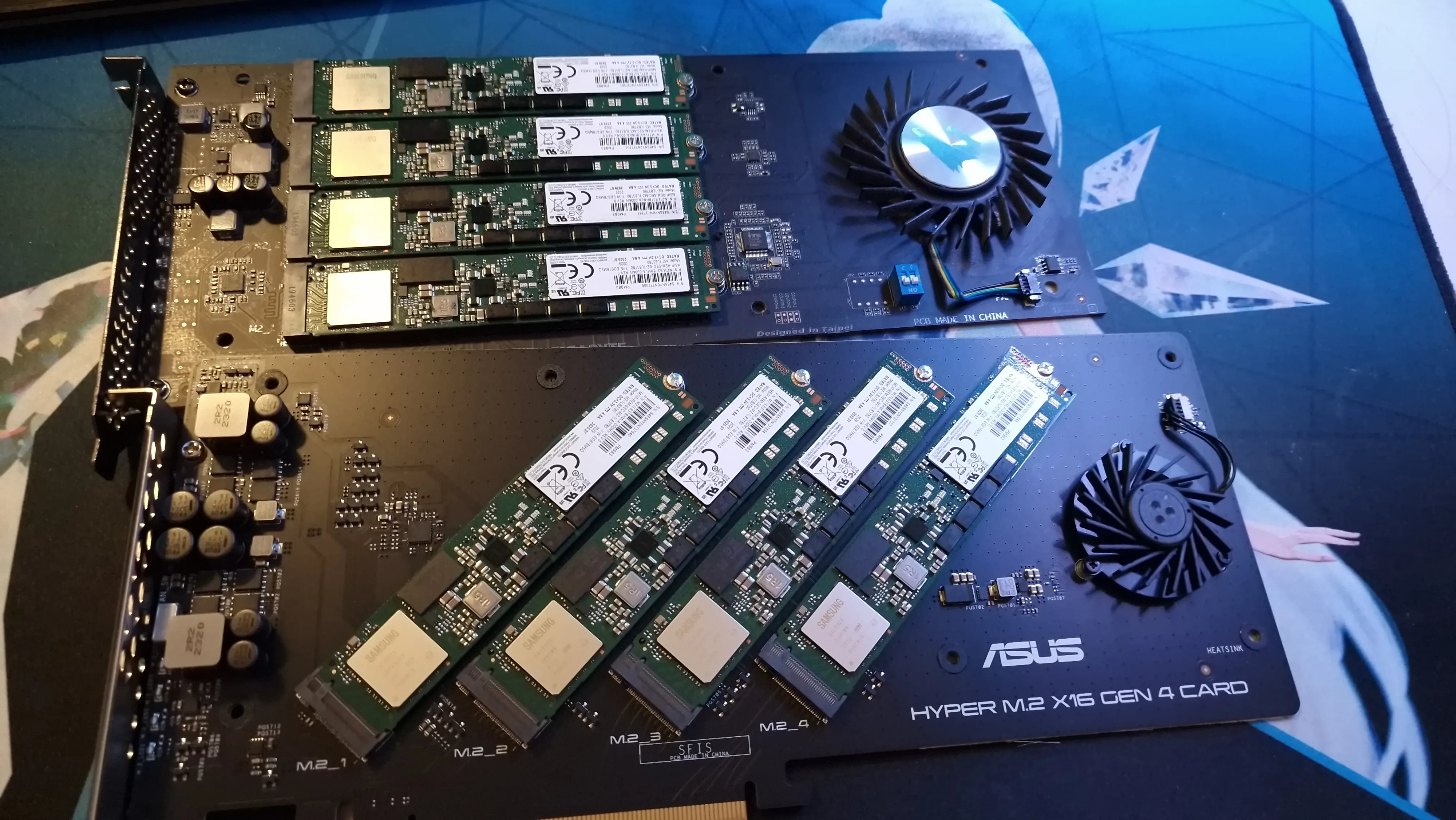 All 8 SSDs slotted in AIC carriers
